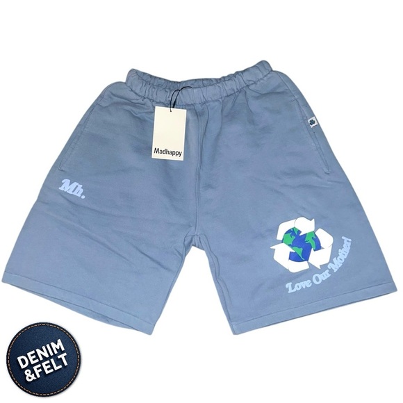 MadHappy Unisex Ocean Blue EARTH DAY ORGANIC FLEECE Lounge SHORT | NEW/NWT!!🌎 - Picture 2 of 15